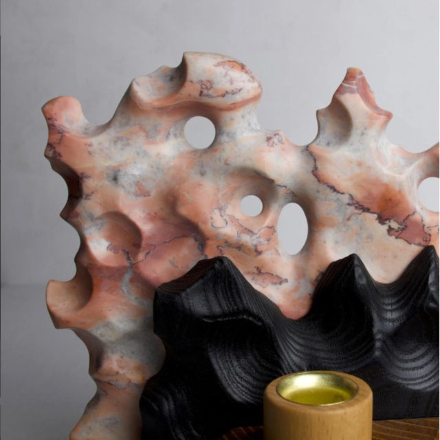 Reclaimed Pine and Pink Marble Candle Holder — Yakisugi Charred, Melting Collection | Gabor Gobi For Sale - Image 10 of 10