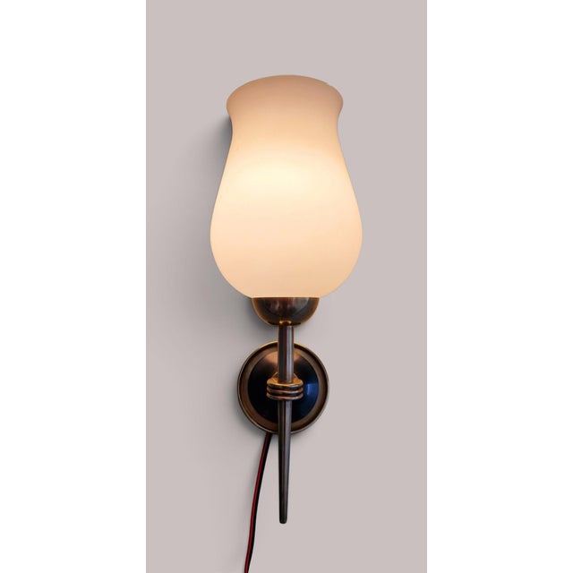Gold Vintage Wall Sconces in Brass and Opaline Glass from Arlus, 1950s, Set of 2 For Sale - Image 8 of 18
