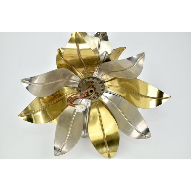 Brass Vintage Mid Century Modern Maison Jansen Style Flush Mount | Gold Silver Brass Aluminium Flower Ceiling Light Fixture Lamp | Bagues Banci Italian For Sale - Image 8 of 10