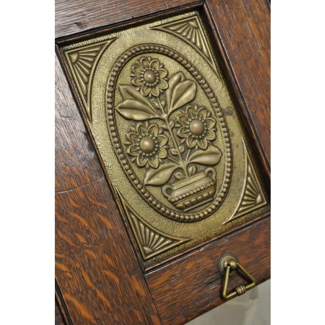 Antique Victorian Oak and Brass Fireplace Coal Scuttle Box Bucket W/ Scoop For Sale - Image 11 of 11