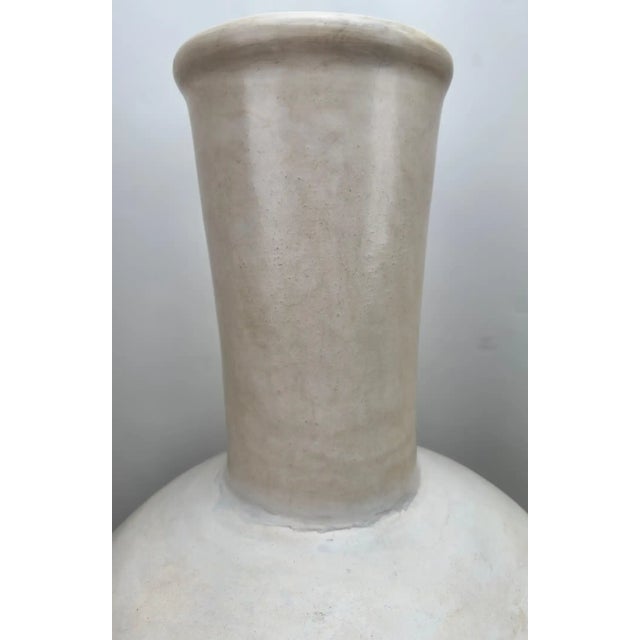 1980s Monumental Boho Chic Moroccan Off White & Black Pottery Floor Vase or Urn For Sale - Image 5 of 9