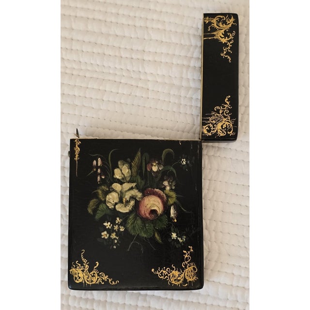 Late 19th century Victorian desk ensemble composed of a painted wooden card holder with hinged lid, a matching wooden...