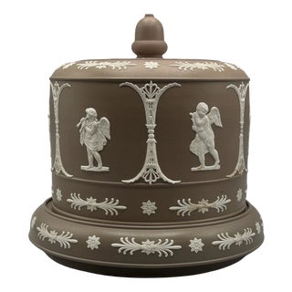 Large Antique Stilton Cheese Dome and Stand from Adams Brown Jasperware, England, 1880s, Set of 2 For Sale
