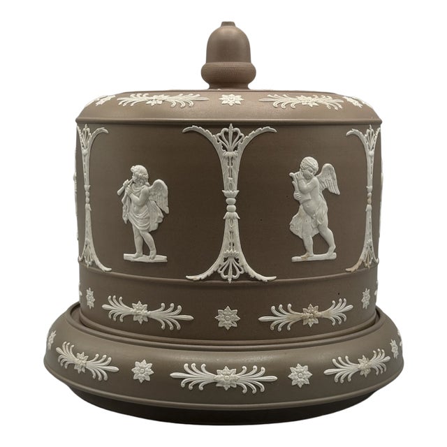 Large Antique Stilton Cheese Dome and Stand from Adams Brown Jasperware, England, 1880s, Set of 2 For Sale