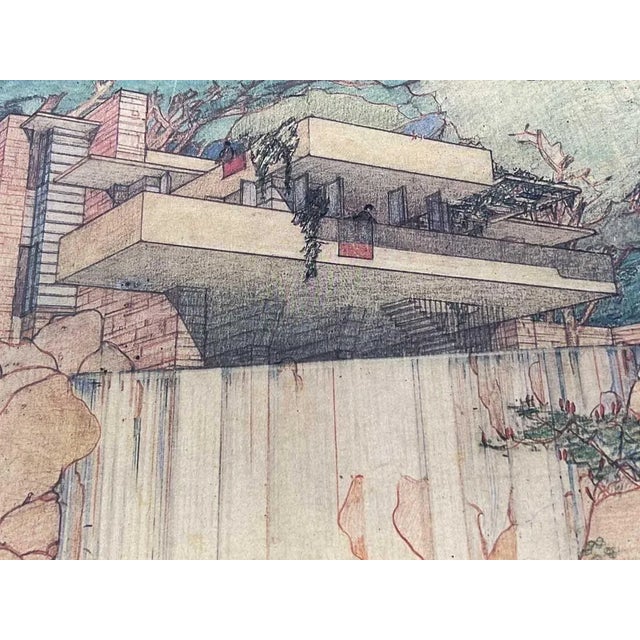 Modern Frank Lloyd Wright Lithograph "Falling Water" Limited Edition W/Frame Included For Sale - Image 3 of 4