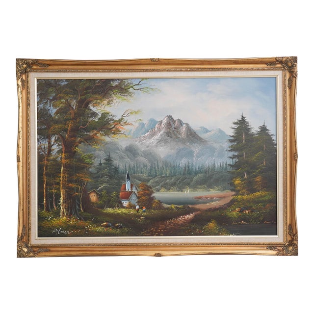 Oil on Canvas Mountain Scene - Artist Signed For Sale