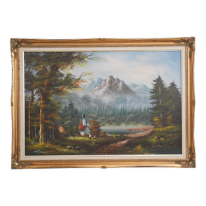 Oil on Canvas Mountain Scene - Artist Signed