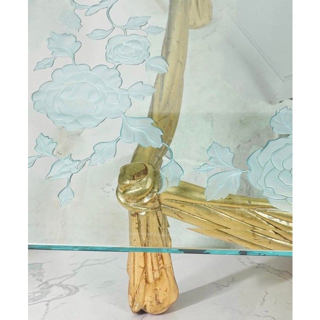 Hollywood Regency Italian Carved Giltwood and Glass Coffee Table.