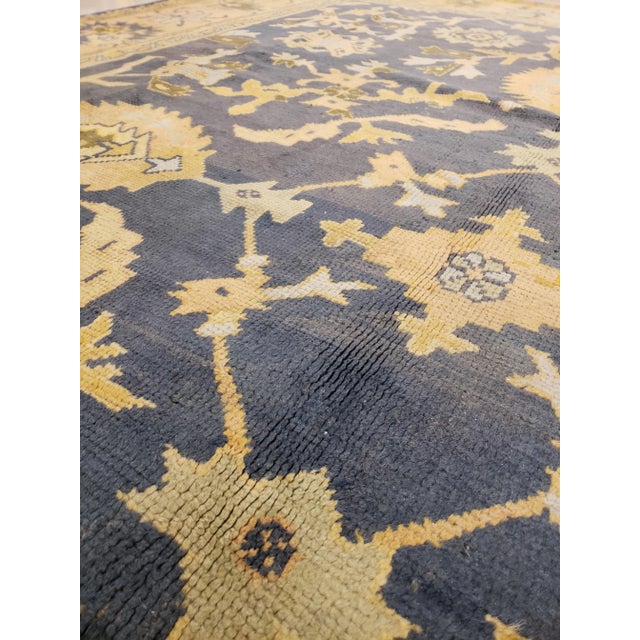 Antique Oushak Carpet, Handmade Oriental Rug Made in Turkey, Peach, Blue, Ivory For Sale - Image 9 of 11