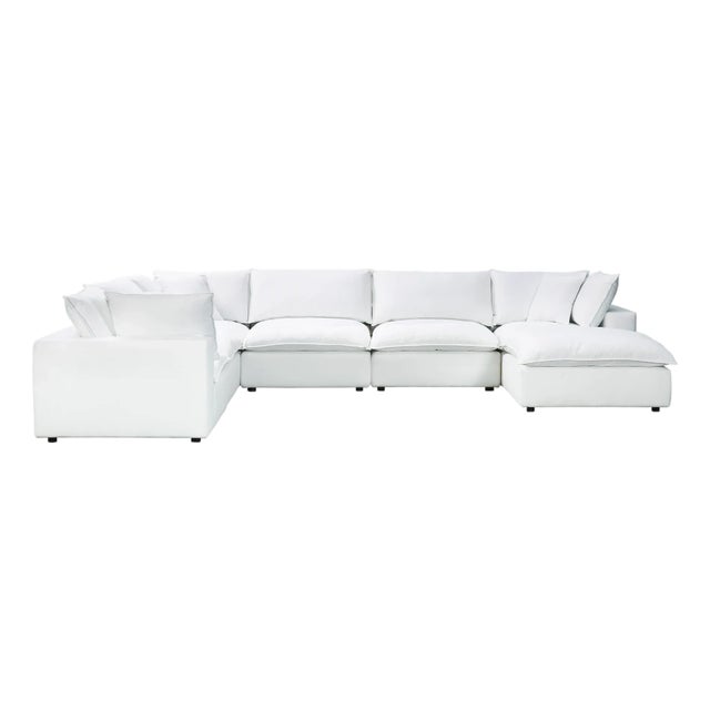 Wood Cali Pearl 7-Piece Performance Fabric Modular Large Chaise Sectional For Sale - Image 7 of 7