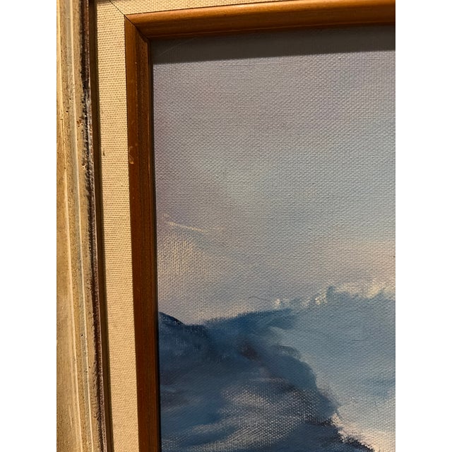 Textile Vintage 1990s Signed Original Oil on Canvas Seascape in Wood Frame For Sale - Image 7 of 12
