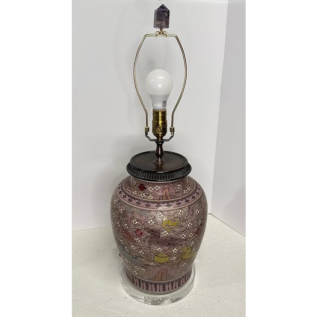 Mid 20th Century Asian Lamp With Acrylic Base For Sale - Image 11 of 13