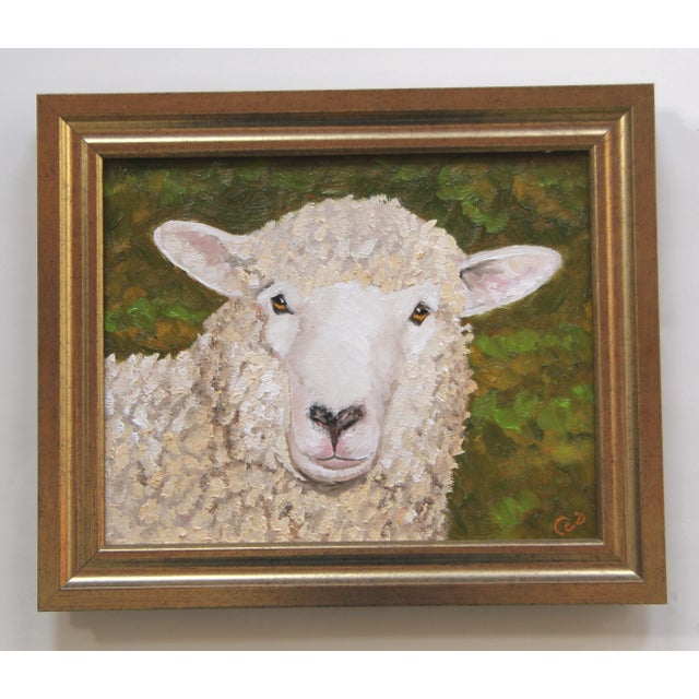 Realism Black Face Sheep Portrait English Traditional Impressionist White, Beige, Burnt Orange Original Oil Painting by Cleo Plowden For Sale - Image 3 of 10