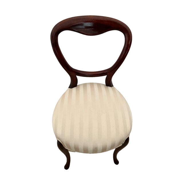 Gorgeous, Vintage Accent Chair Heart Shaped back, Solid Mahogany frame, Petite Size striped Damask seat fabric. 34" x 16'...