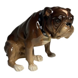 Mid-Century Modern Keramos Vienna Austria Sitting Bulldog Figurine Numbered For Sale