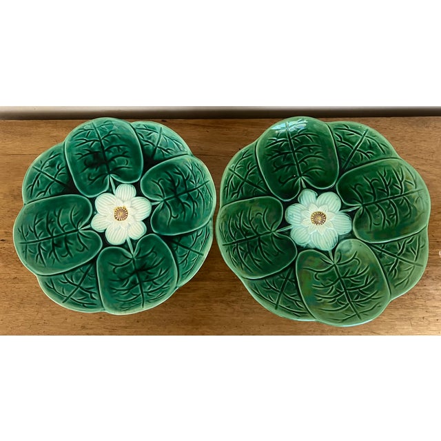 Antique English Majolica Pond Lily Compote With Stork , C. 1880's For Sale - Image 10 of 16