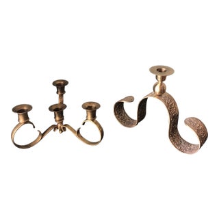 1970s Vintage Brass Candleholders - a Pair For Sale