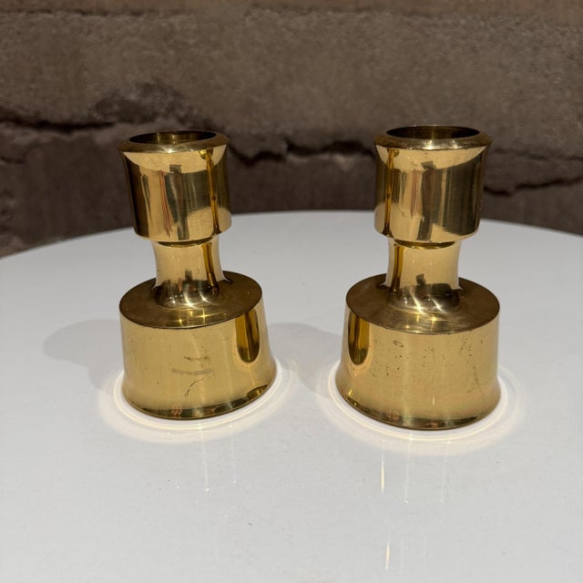 Brass Danish Modern Brass Candle Holders Jens Quistgaard Dansk Designs For Sale - Image 8 of 10