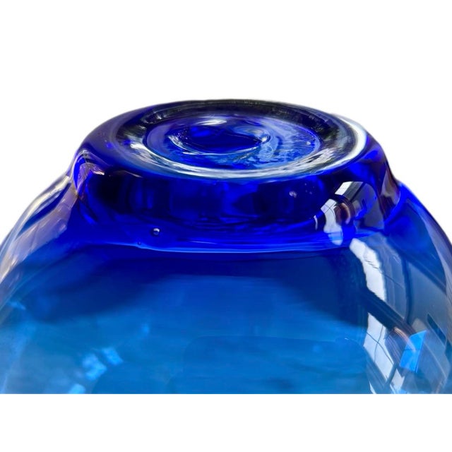 Blue Cobalt Blue Hand Blown Glass Vase For Sale - Image 8 of 9