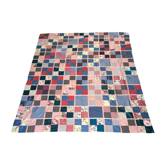 Vintage Multi-Color Pink Queen Quilt Top For Sale - Image 11 of 11