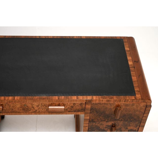 Art Deco Burr Walnut Desk with Leather Top, 1930 For Sale - Image 6 of 11