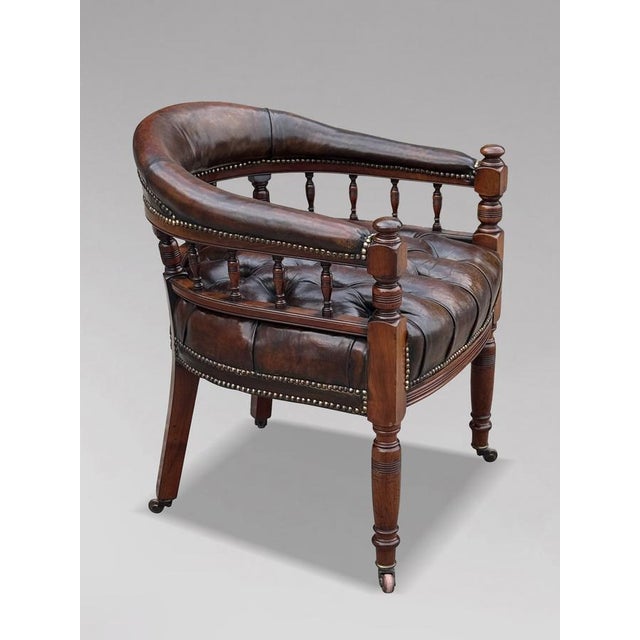 Wood Brown Leather and Mahogany Captain's Desk Armchair, 1860 For Sale - Image 7 of 11