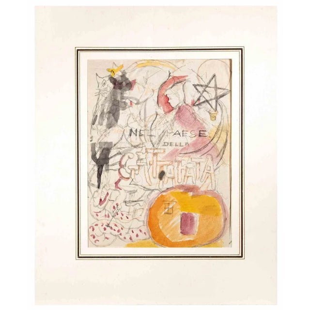 In the Land of the Cat is a Pencil Drawing and watercolour realized by Mino Maccari in 1950s. Good condition, no...