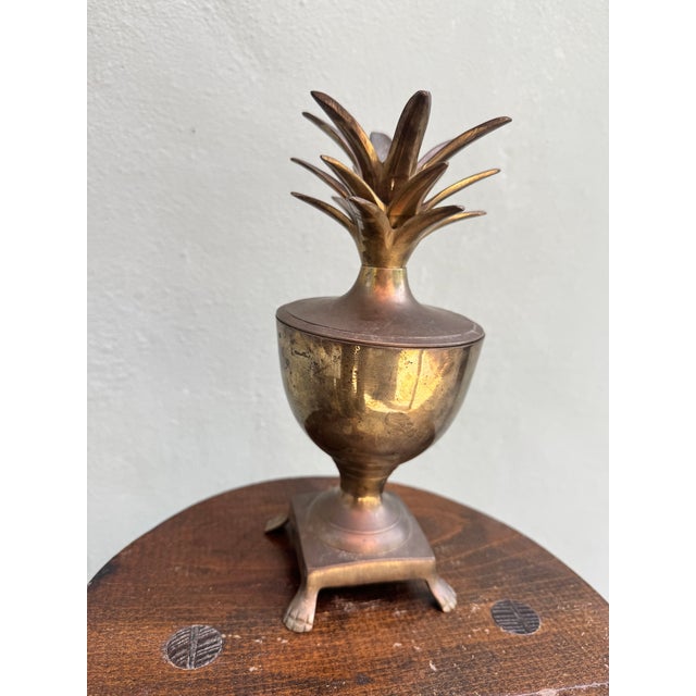 Mid-Century Modern Vintage Brass Pineapple Lidded Urn/ Candlestick Holder For Sale - Image 3 of 4