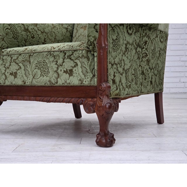Danish Armchair in Green Velour and Carved Oak, 1950s For Sale - Image 18 of 18