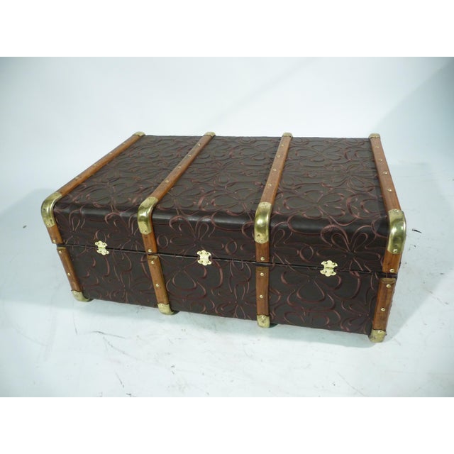 Brown Antique Embroidered Trunk, 1920s For Sale - Image 8 of 9