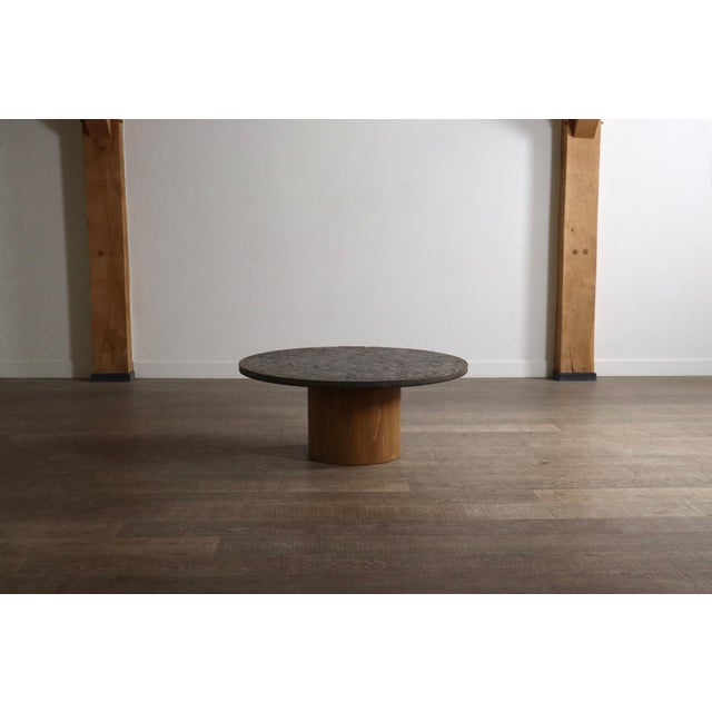 Coffee Table in Fossil Stone and Oak by Peter Draenert for Draenert Studios, Germany, 1970s For Sale - Image 15 of 15