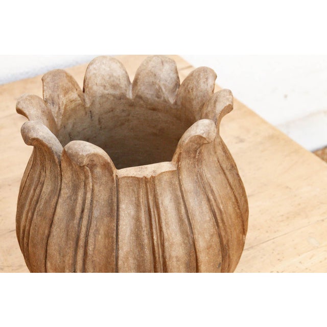 Large Carved Brown Marble Lotus Bowl For Sale In Los Angeles - Image 6 of 9