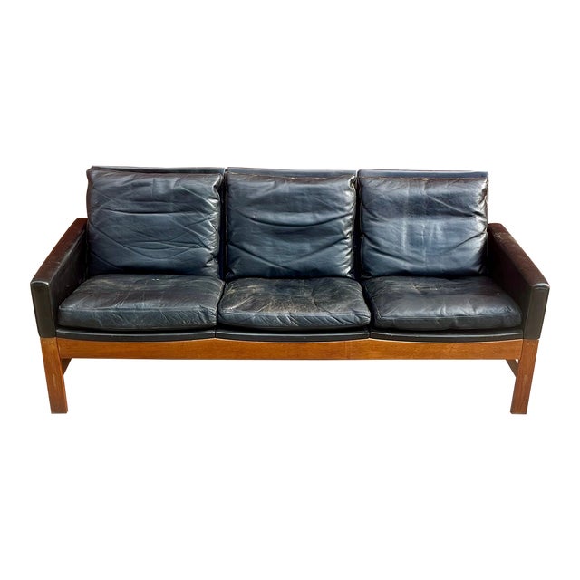 1960s 3-Seater Leather Sofa, Denmark For Sale