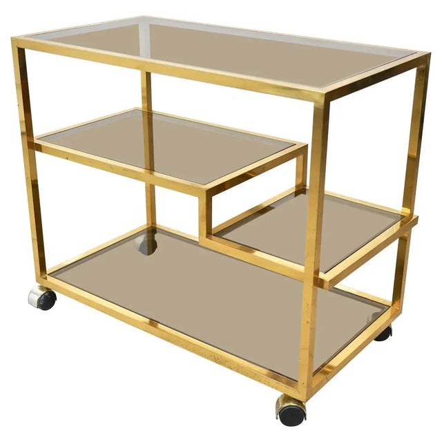 Serving Bar Cart in Brass and Smoked Glass, Italy, 1970s For Sale - Image 15 of 15