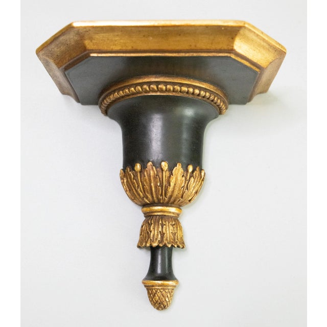 Mid-Century Neoclassical Italian Black & Gold Gilt Brackets Shelves - A Pair For Sale In Houston - Image 6 of 9