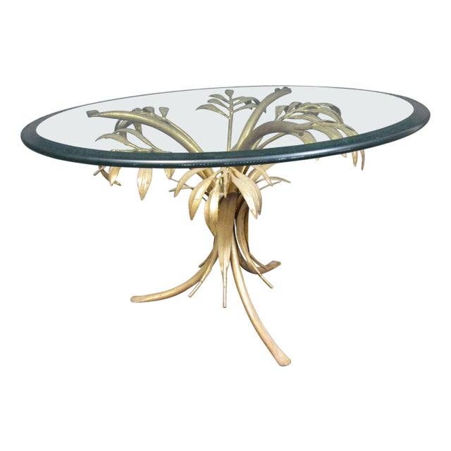 Mid 20th Century Gold Leaf Palm Tree Side Table For Sale
