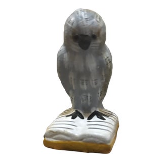 Vintage Hand-Painted Ceramic Snowy Owl Figurine on Open Book Miniature For Sale