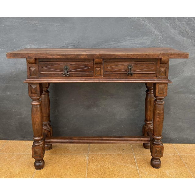 Spanish Renaissance Console Table with Drawers and Turned Legs, 1920s For Sale - Image 3 of 14
