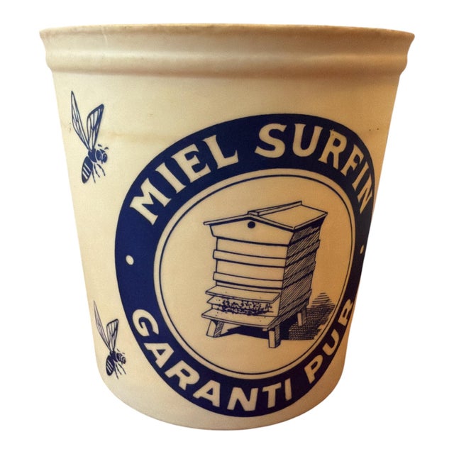 1970s French "Miel Surfin" Wax-Coated Honey Pots – Set of 4 – New Old Stock – Blue & Cream Beehive Containers For Sale - Image 4 of 13