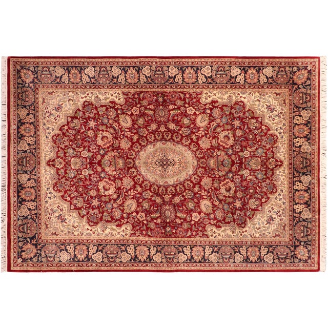 Art Nouveau Medallion 1990's Pak-Persian Red/Blue Wool Rug - 6'0'' X 9'3'' For Sale - Image 9 of 9