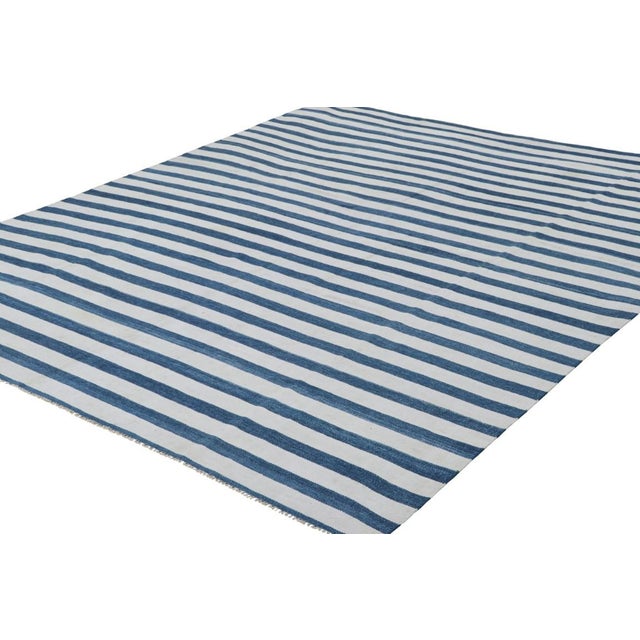 Rug & Kilim Rug & Kilim’s Contemporary Dhurrie Rug in Navy Blue and Off-White Stripes For Sale - Image 4 of 7