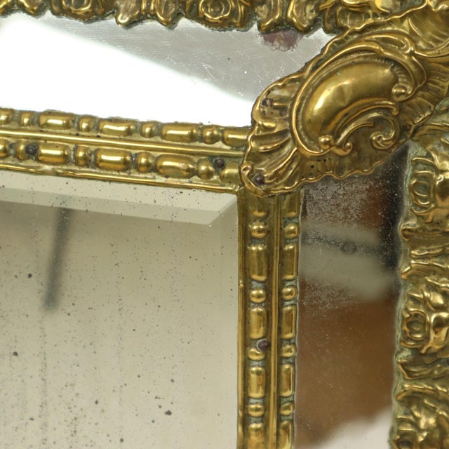 Metal Cushion Mirror Repousse Faceted Mirror France, 1890s For Sale - Image 7 of 18