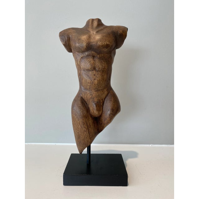 Brown Mid 20th Century Vintage Male Torso Wood Carving For Sale - Image 8 of 8