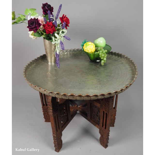 Oriental Islamic Engraved Copper Table Tray, 1930s For Sale - Image 9 of 17