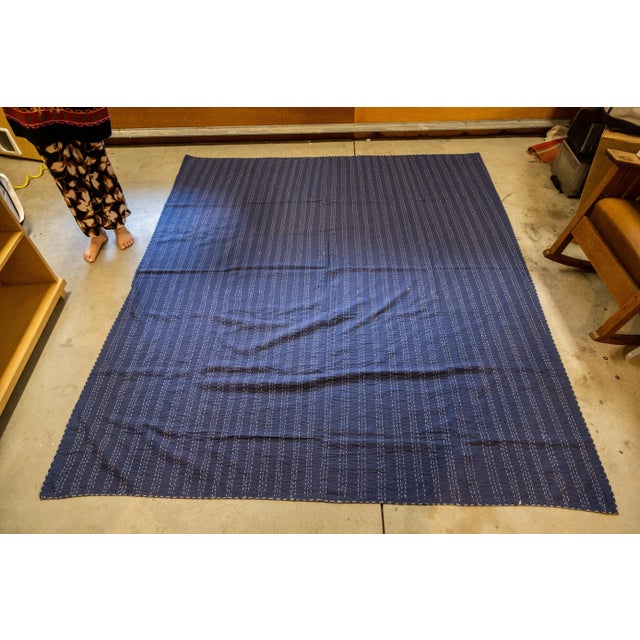 Textile Boho Chic Tie Dyed Blue Kantha For Sale - Image 7 of 9