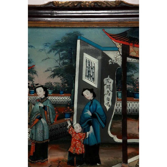 19th-Century Chinese Reverse-Painted Mirror Pictures, Set of 2 For Sale - Image 6 of 11
