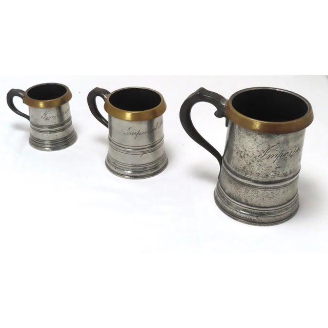 Authentic Matched Set of 3 London Pewter & Brass Imperial Measures Circa Mid 19th Century For Sale In Boston - Image 6 of 13