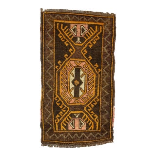 Vintage Yellow & Brown Rug For Sale