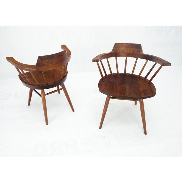 Pair of George Nakashima Captain's Dining Chairs in Walnut For Sale - Image 9 of 16