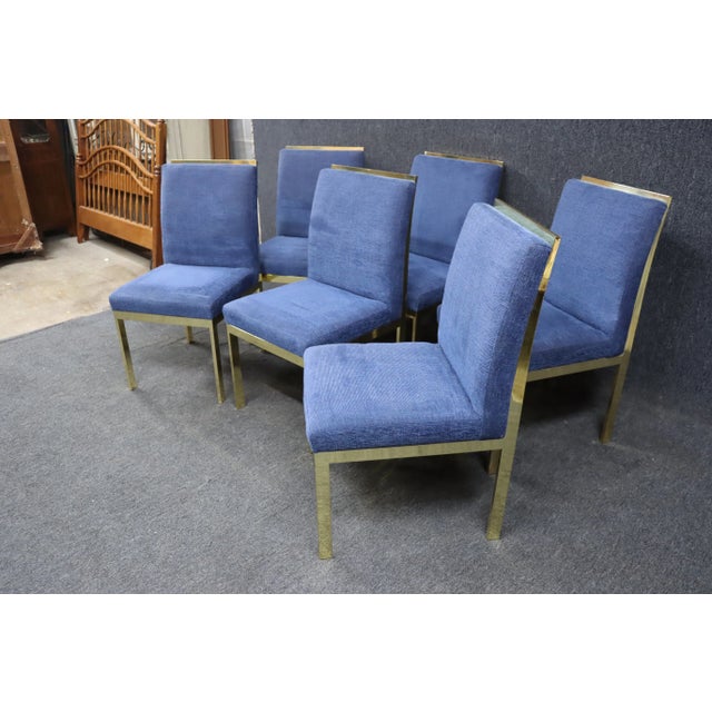 Mid-Century Modern Mid Century Blue & Brass Side Chairs For Sale - Image 3 of 11